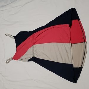 Blue pink and tan blocked high low dress